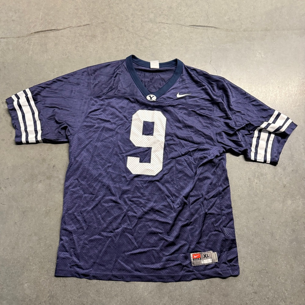 Nike BYU Cougars Football Jersey Mens XL Navy Blue Number 9 Mesh Team Apparel